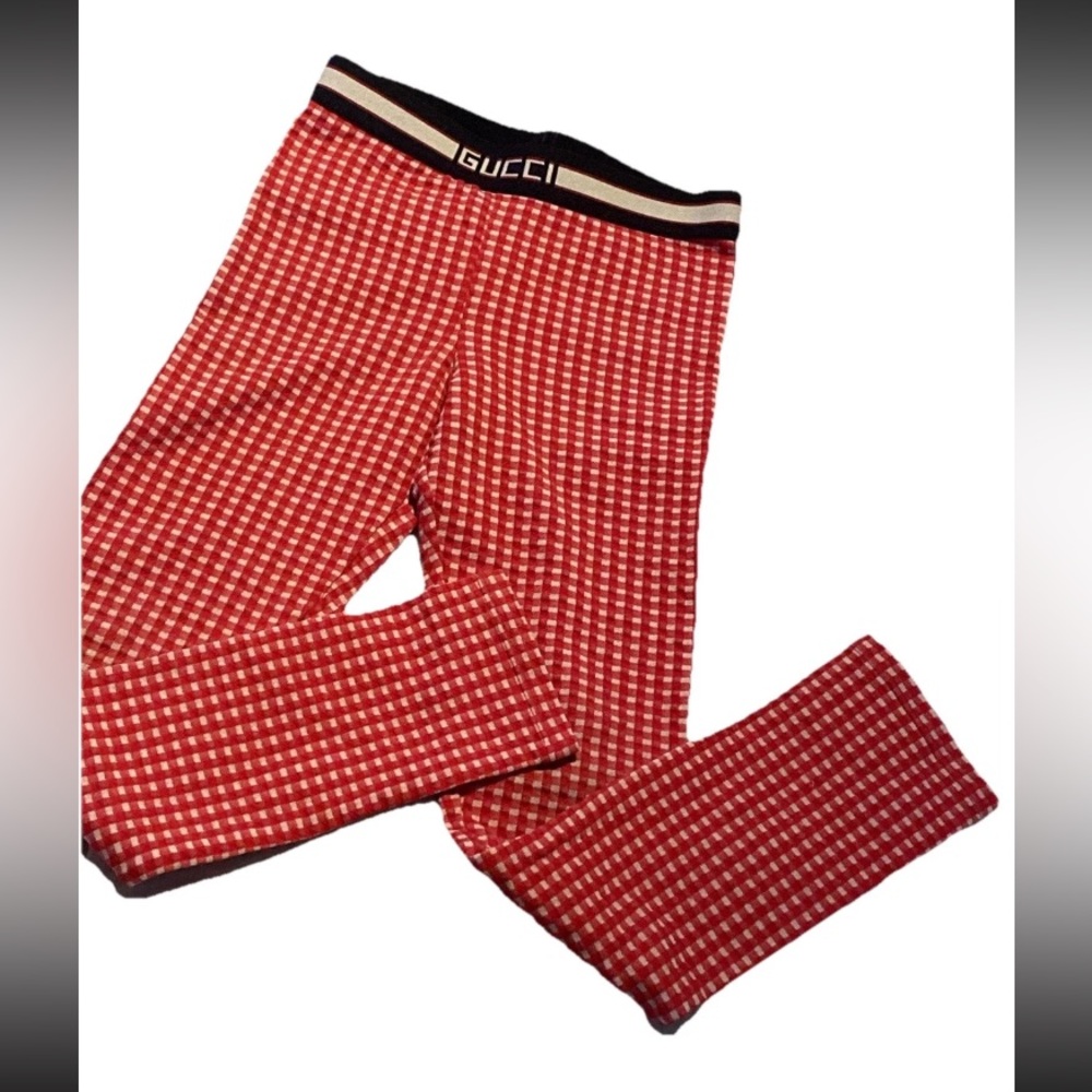 NEW! Gucci Girls Red Gingham Leggings Size 8